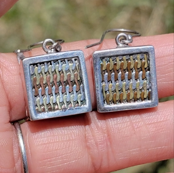 *RARE* vintage wave filigree 925 sterling silver, brass, and bronze tricolor